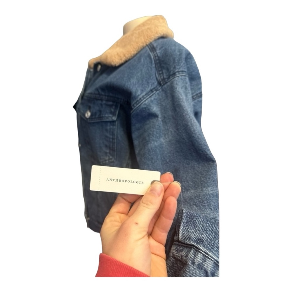 Anthropologie Pilcro Faux Sherpa Collar Denim Button Up Jean Jacket Size‎ Small - Picture 10 of 16